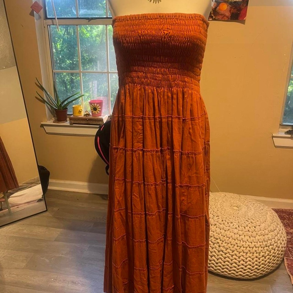 Beautifully made in Jerusalem Orange maxi dress with horizontal ruching